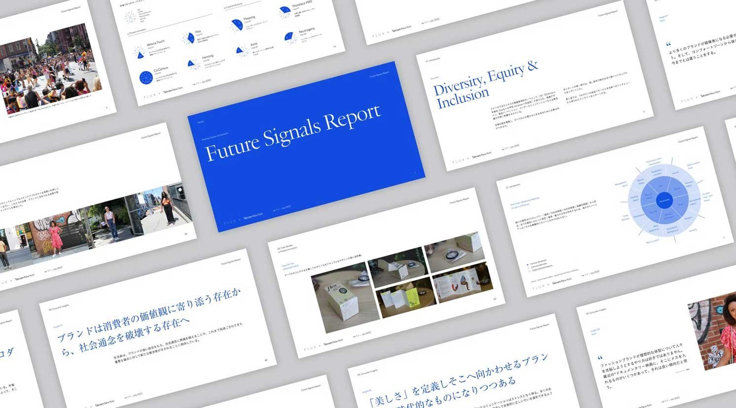 「Future Signals Report」などの文字が並ぶ複数スライドの一覧画面
