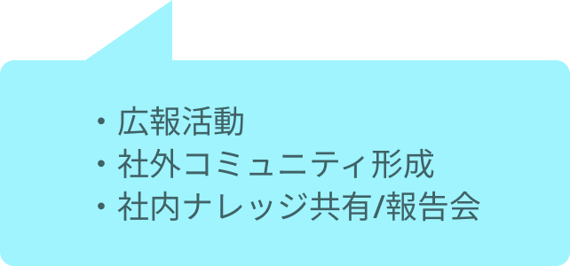 ・広報活動・社外コミュニティ形成・社内ナレッジ共有/報告会