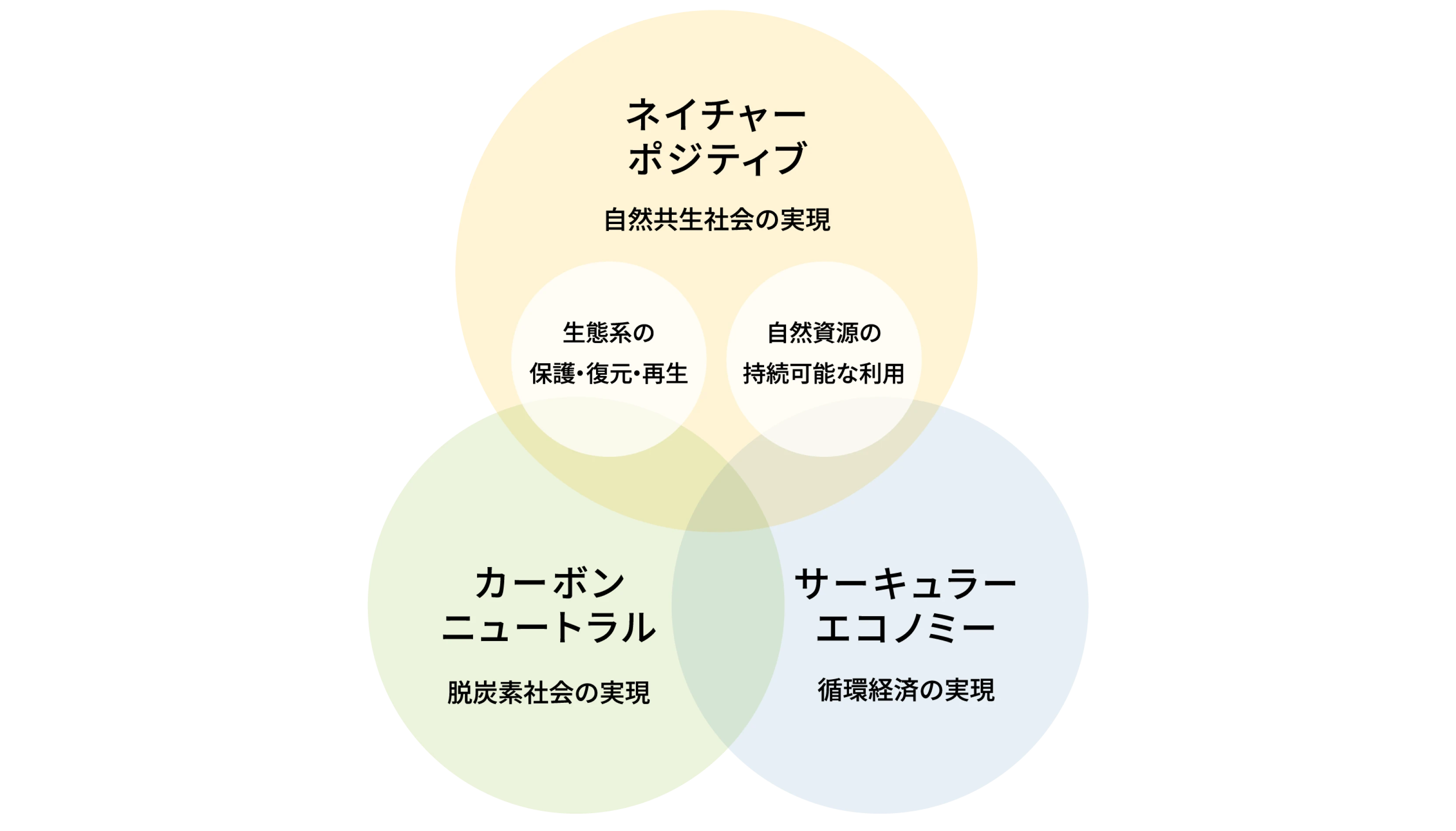 ネイチャーポジティブ 自然共生社会の実現 生態系の保護・復元・再生 カーボンニュートラル 脱炭素社会の実現 サーキュラーエコノミー 循環経済の実現