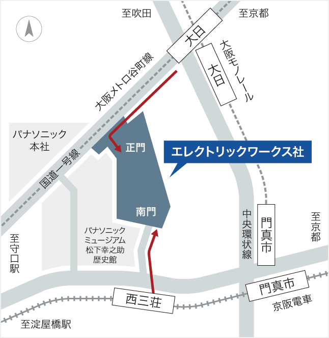 イラスト：大阪（門真）までのアクセスマップ