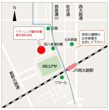 パナソニック電材京都への地図
