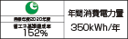 【省エネラベル】目標年度2020年度 省エネ基準達成率152% 年間消費電力量350kWh/年