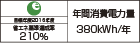 【省エネラベル】目標年度2016年度　省エネ基準達成率210％　年間消費電力量380kWh/年