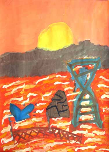 夕焼けの空の海