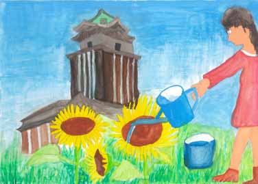 名古屋市庁とひまわり