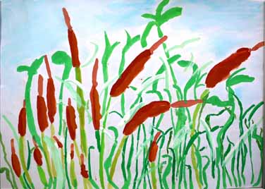 蒲の穂ゆれる水辺