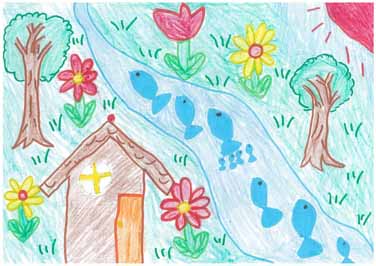 きれいな川と花