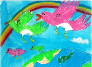 鳥の家族と美しい地球