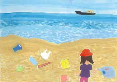 浜辺でゴミひろい