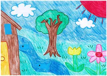 山にある川と花