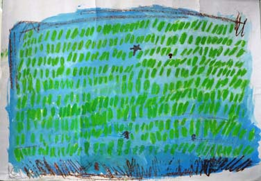 大きな木の下でゴミ拾い