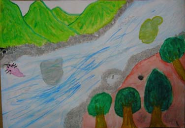 きれいな、川と山