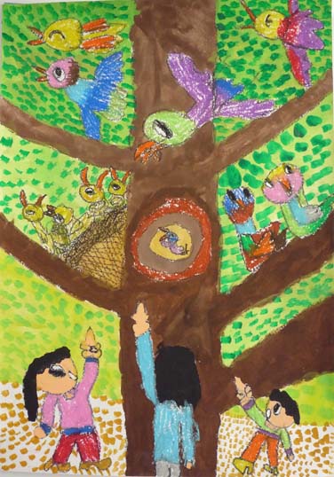 大きな木にとりさんいっぱい！