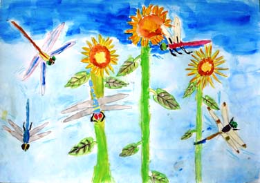 トンボとひまわり