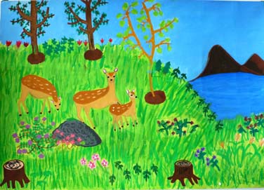 きれいな水、空気、土、しか三びき