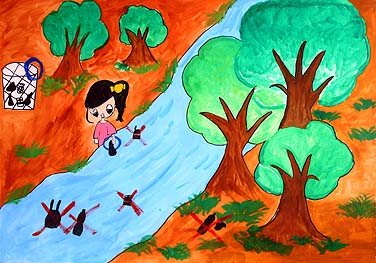 ゴミすて禁止、木にかこまれ