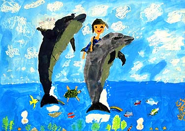 きれいな海でいるかとジャンプ