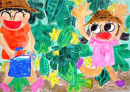 ゴーヤのカーテンすずしいよ