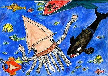 大王イカといっしょに泳ぐ生きもの