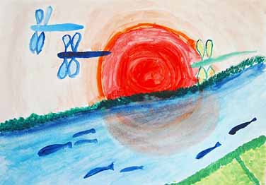 夕日に染まる生き物たち