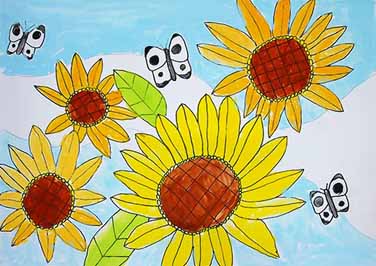 ひまわりとモンシロチョウ