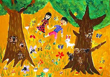 森の中でねっころがってる絵