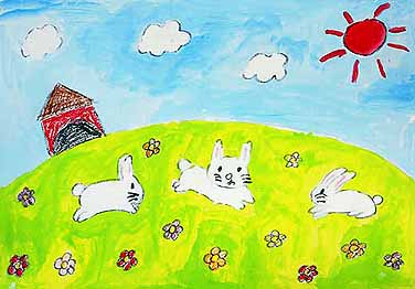 うさぎが遊んでいるけしき