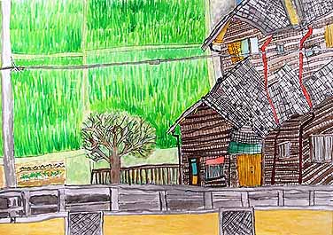 ベランダから見た田舎風景