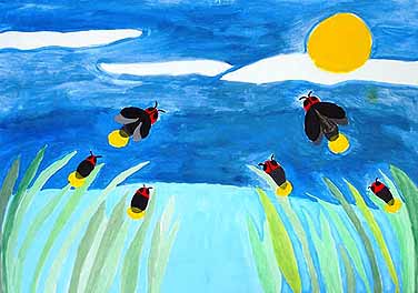 夜空にむかってとびたつホタル