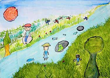 仲間がたくさん楽しい川遊び