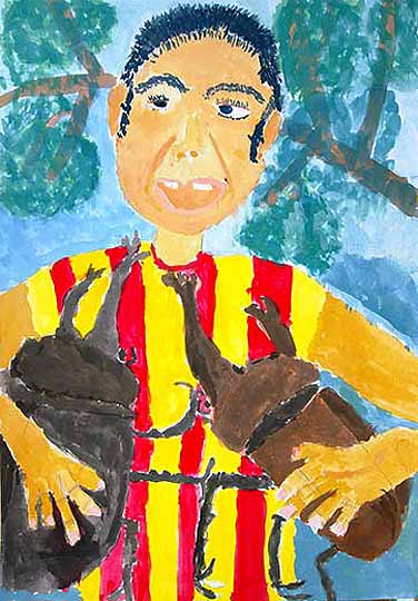 緑いっぱい　元気なカブトムシ