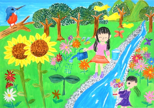 ひまわりの咲く山