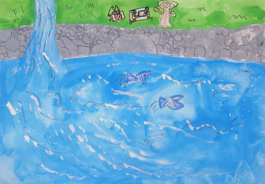 川にピクニック