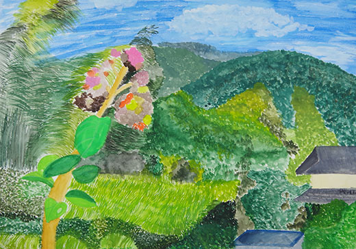 かがやく夏の緑と空