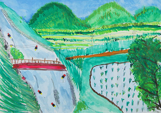 滝尻にホタルがいる風景