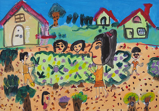 あばあちゃんちで大人数でブルーベリーがり