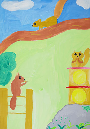 きれいな芝生と元気なリス