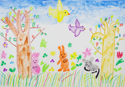 かくれんぼうをしているうさぎたち