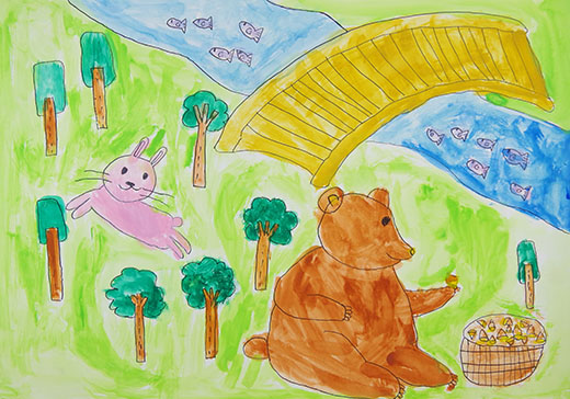 はしをわたると森の中