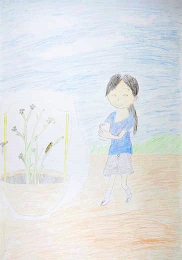 キアゲハのよう虫の写真を写してニコニコする私