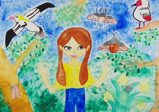 自然の中にいる私と生き物