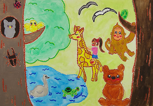 森の中の動物と遊ぶ私