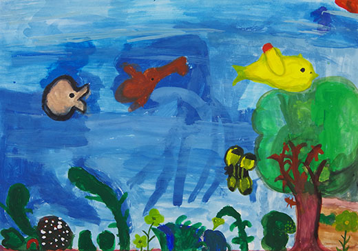 緑と空とぶ虫たちと鳥