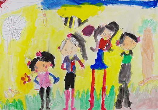 わたしとおともだちとみつばちとくも