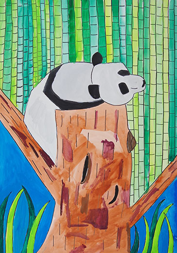 ひなたぼっこしているパンダ