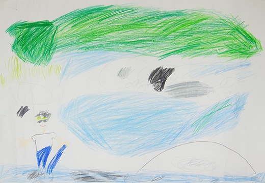 かわで、おたまじゃくしをつかまえたよ