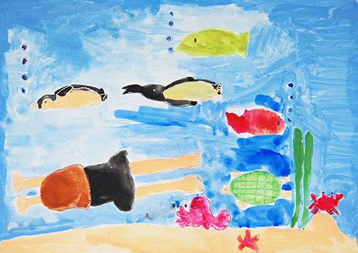 海で魚たちとおよぎたいな