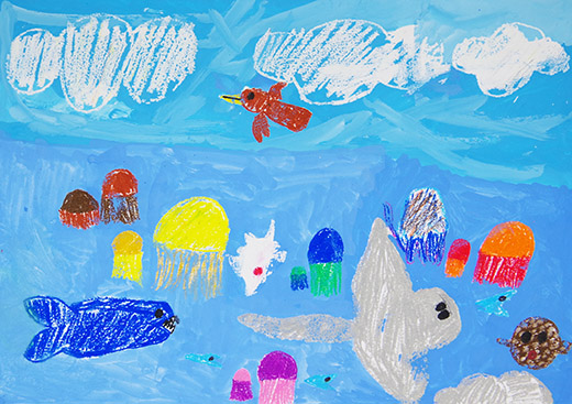 なみがゆれるしぜんのなかで