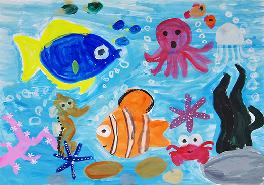 海で魚たちがプクプクおよいでいる。