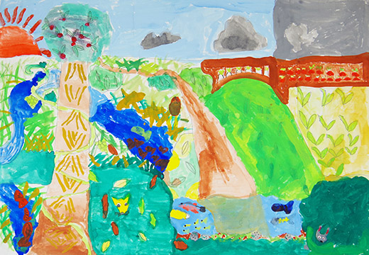 さとやまできつねとうさぎがかくれんぼ